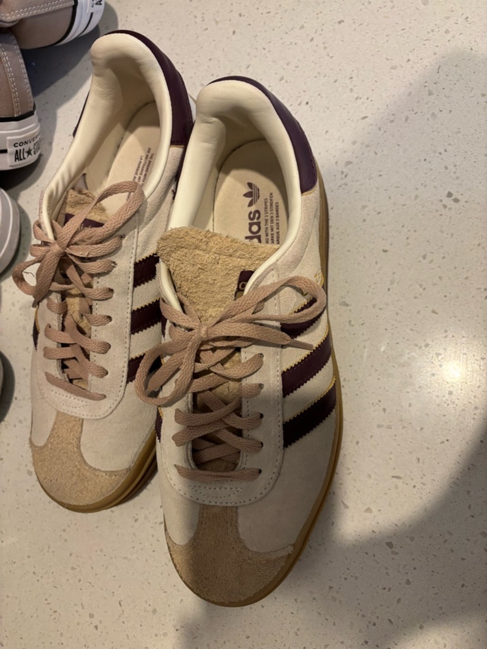 adidas Cream and Burgundy Suede Retro Sneakers